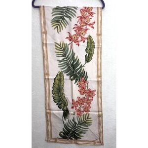 Jim Thompson Silk Scarf Botanical Print Orchids Fern Leaves White Rectangle